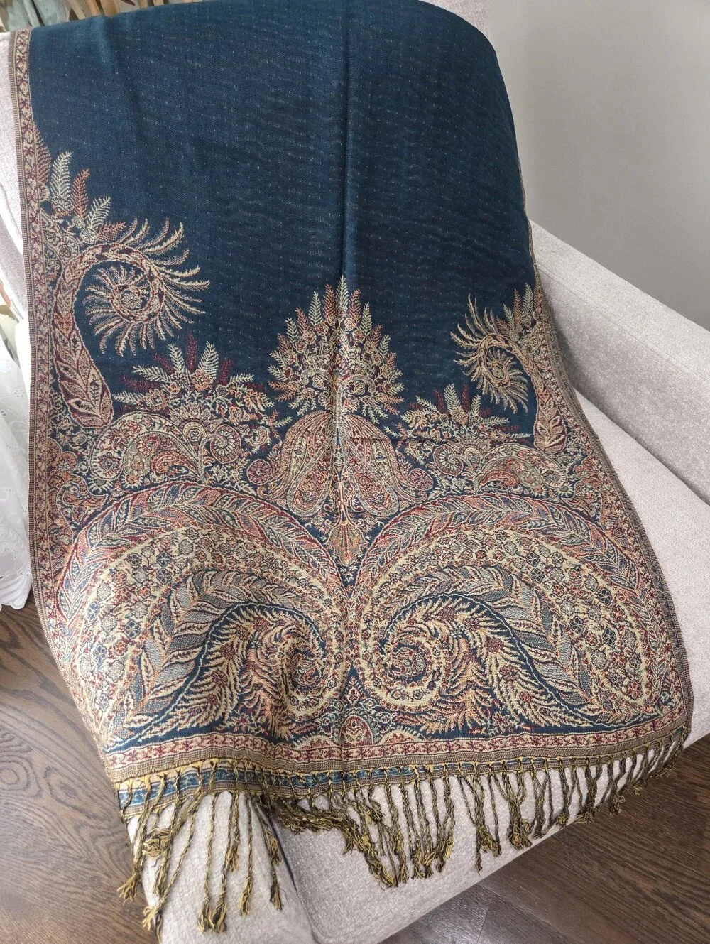 New Pashmina Scarf in Teal and Multicolor Paisley